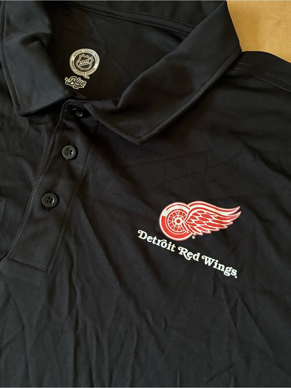 NHL Men's Detroit Red Wings Black Authentic Jersey Polo Shirt Large Ice Hockey